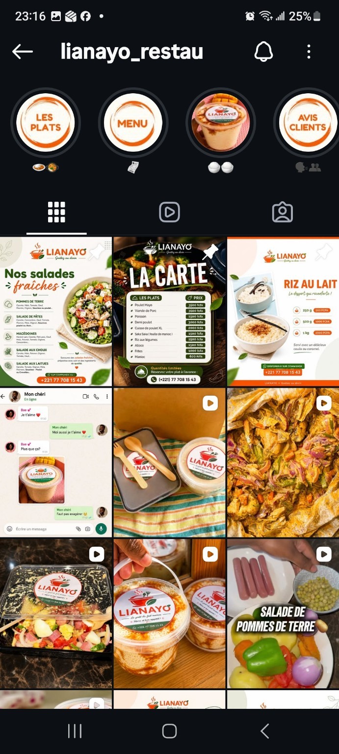 Aperçu de la page Instagram Lianayo
