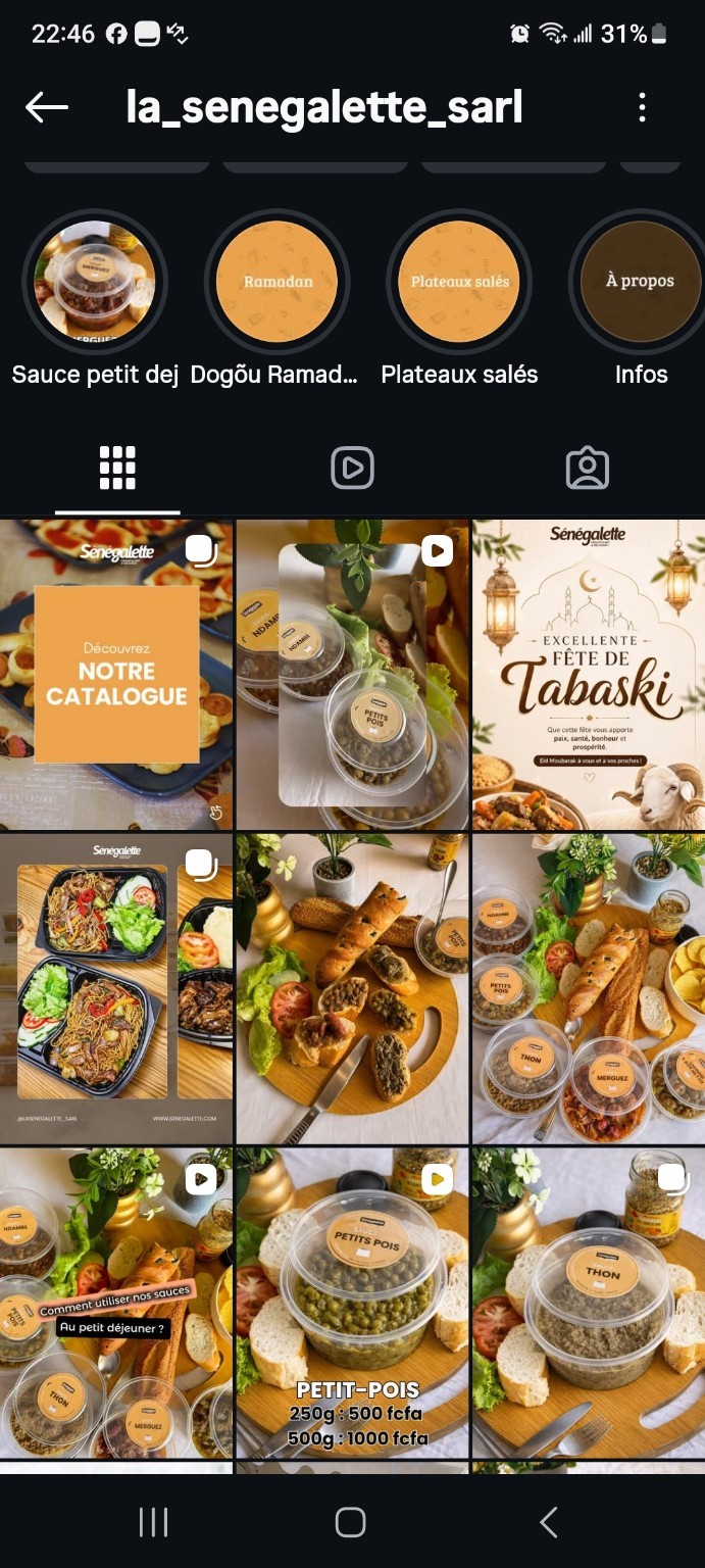 Aperçu de la page Instagram La Sénégalette